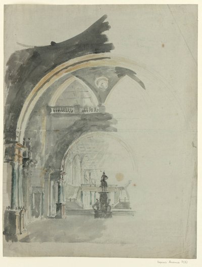 Una galería antigua - Boceto para el decorado del segundo acto, ópera Lodoïska de Cherubini, estrenada en el Théâtre Feydeau en París el 18 de julio de 1791 de François Verly